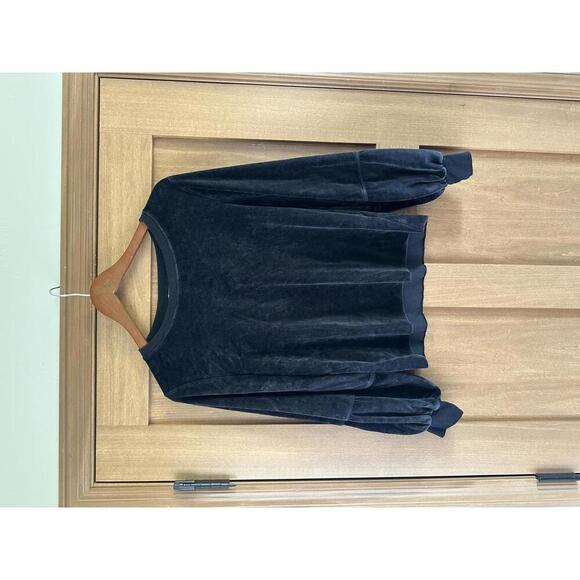 Nation LTD. Kiera Black Velvet Lantern Puff Sleeve Slouchy Crewneck Top sz Small - Picture 3 of 15
